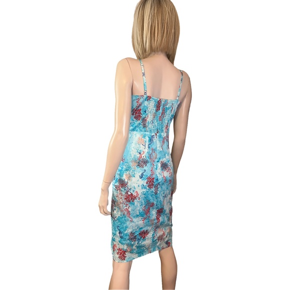 WHBM Breezy Cotton Faux Wrap Dress Ruch Lined Shirred Sexy Pleated Waist Detail - Picture 6 of 15